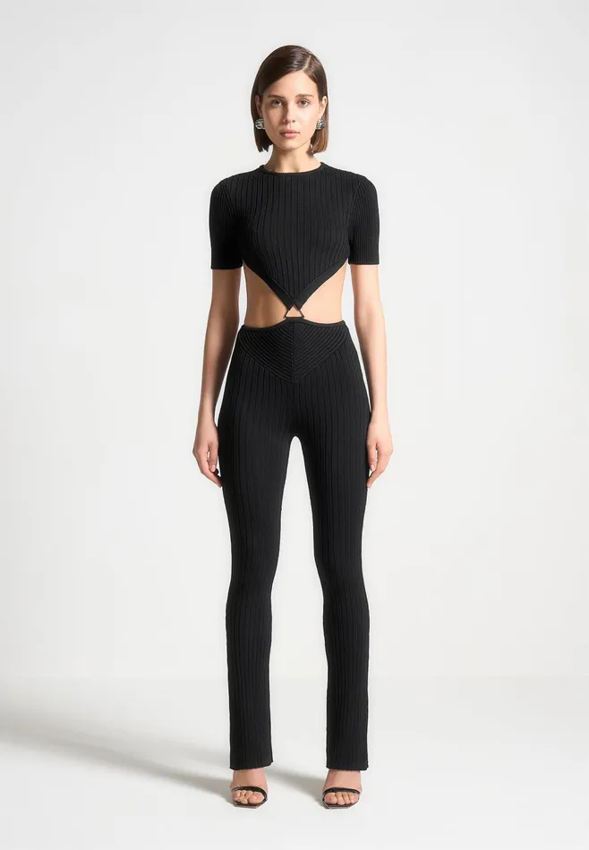 Women Manire De Voir Knitted Backless Jumpsuit Black