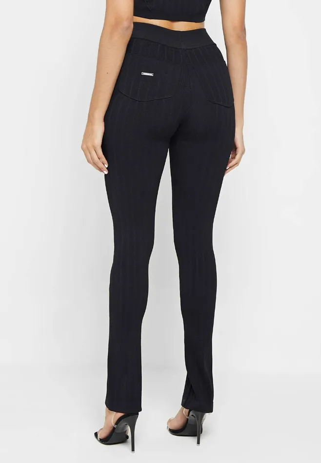 Women Manire De Voir Knitted Lace Up Leggings Black