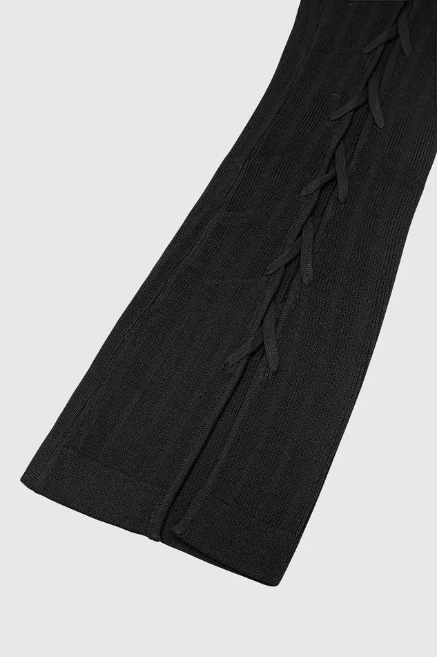 Women Manire De Voir Knitted Lace Up Leggings Black