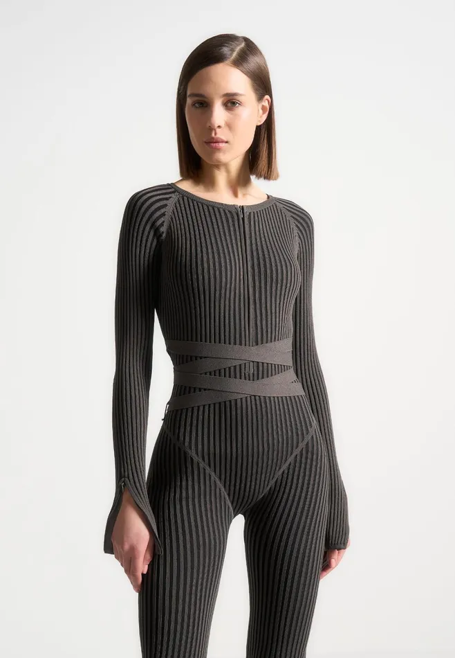 Women Manire De Voir Knitted Two Tone Jumpsuit With Belt Greyblack