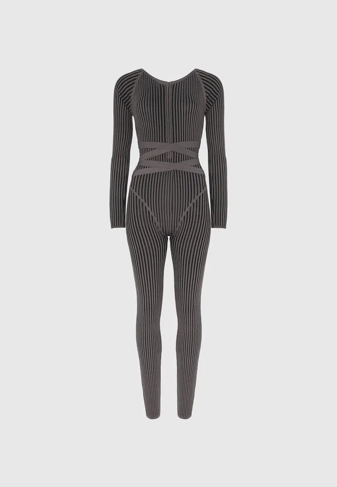 Women Manire De Voir Knitted Two Tone Jumpsuit With Belt Greyblack