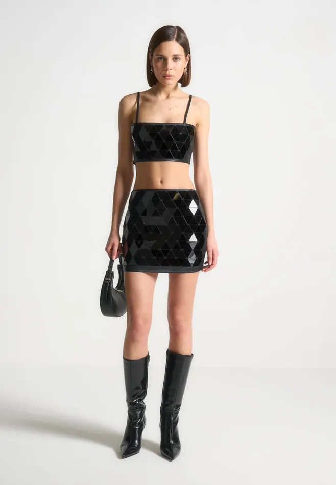 Women Manire De Voir Leather Mirrored Mini Skirt Blackblack