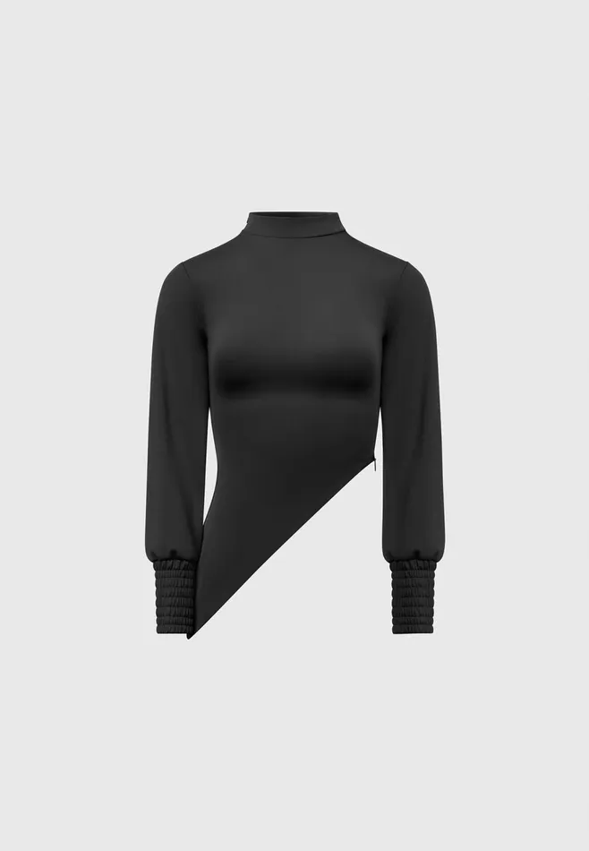 Women Manire De Voir Mock Neck Asymmetric Top Black