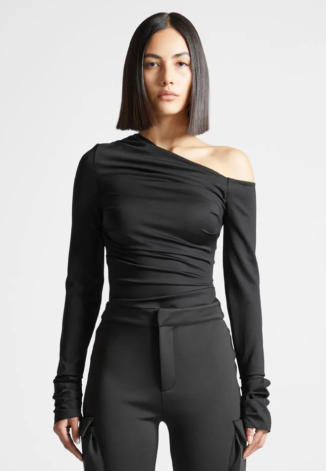 Women Manire De Voir Neoprene Gathered Bodysuit Black