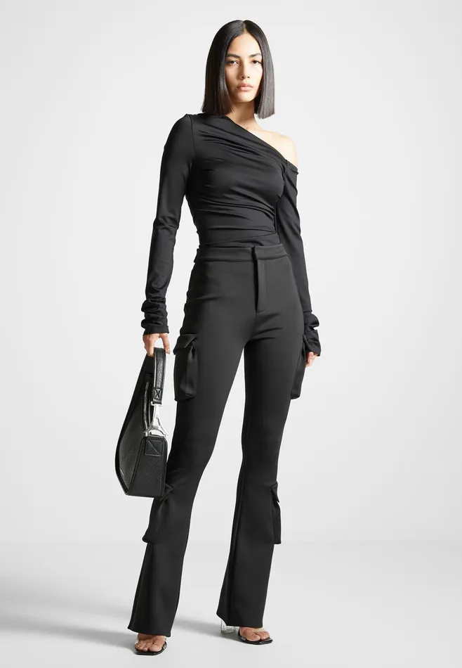 Women Manire De Voir Neoprene Gathered Bodysuit Black