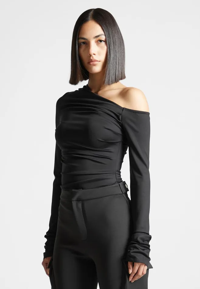 Women Manire De Voir Neoprene Gathered Bodysuit Black