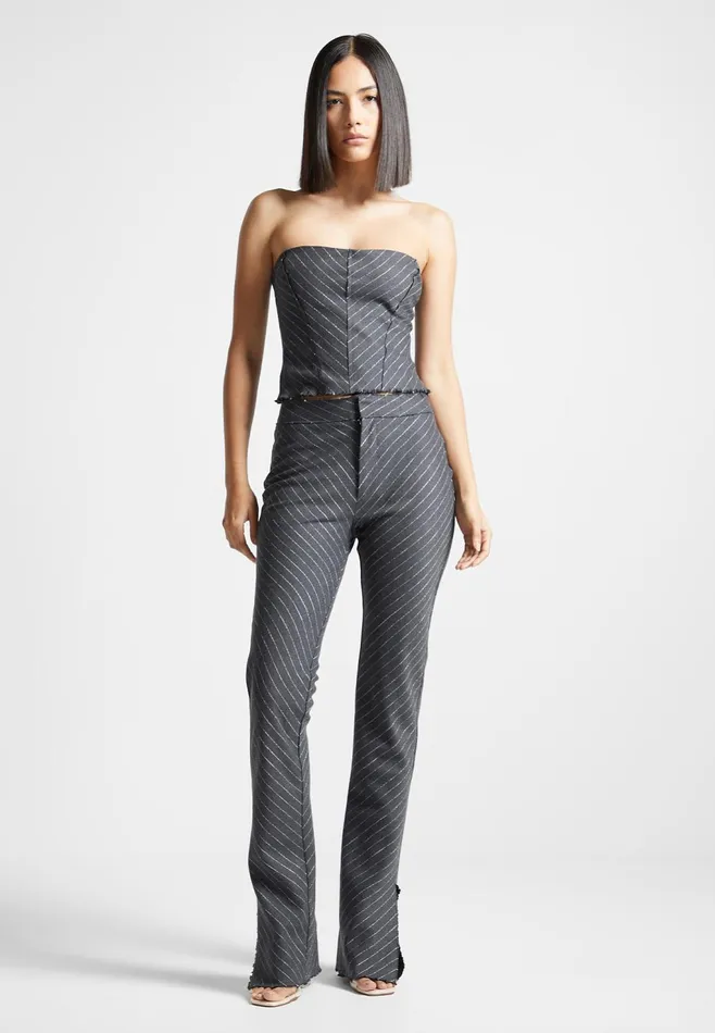 Women Manire De Voir Pinstripe Bandeau Corset Top Grey