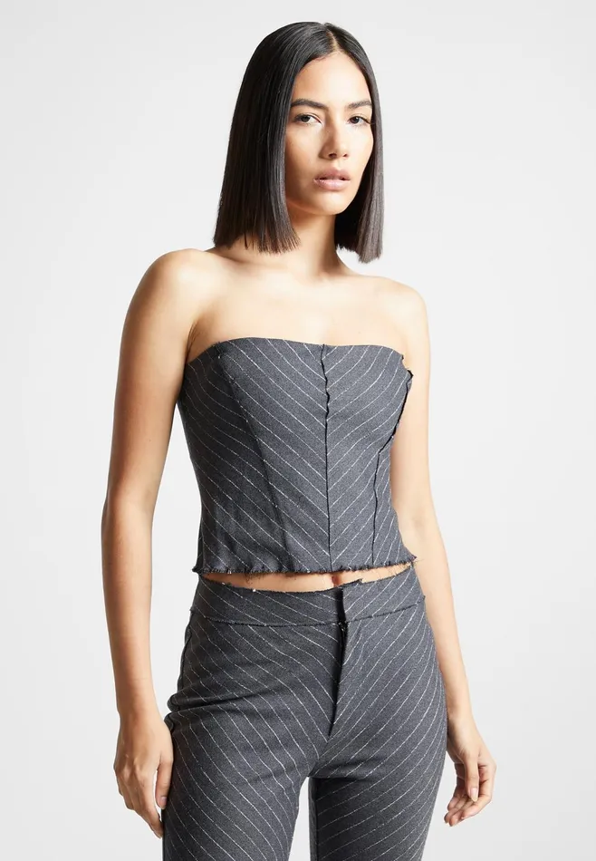 Women Manire De Voir Pinstripe Bandeau Corset Top Grey