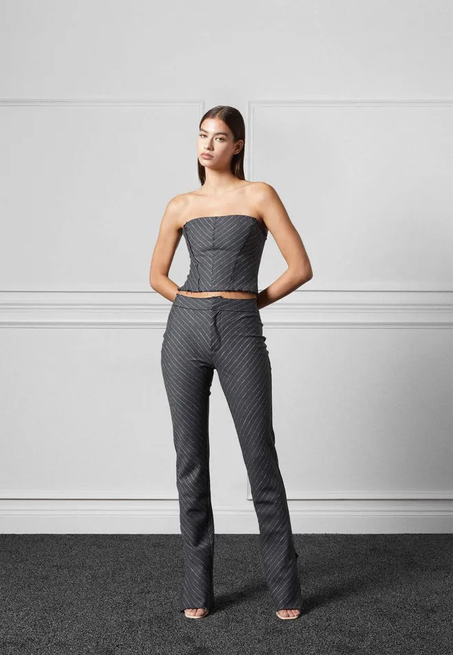 Women Manire De Voir Pinstripe Bandeau Corset Top Grey