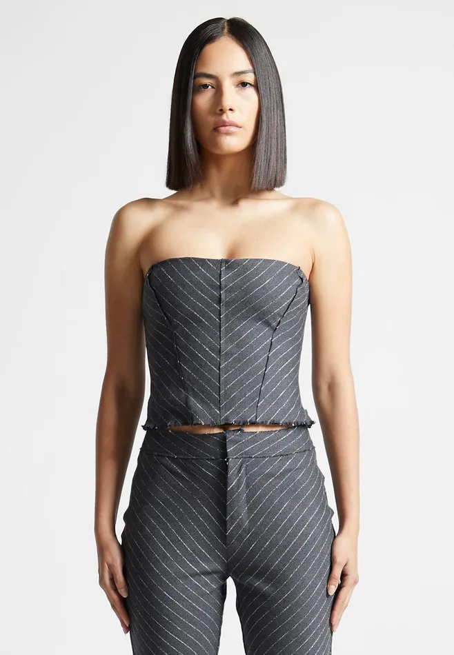 Women Manire De Voir Pinstripe Bandeau Corset Top Grey