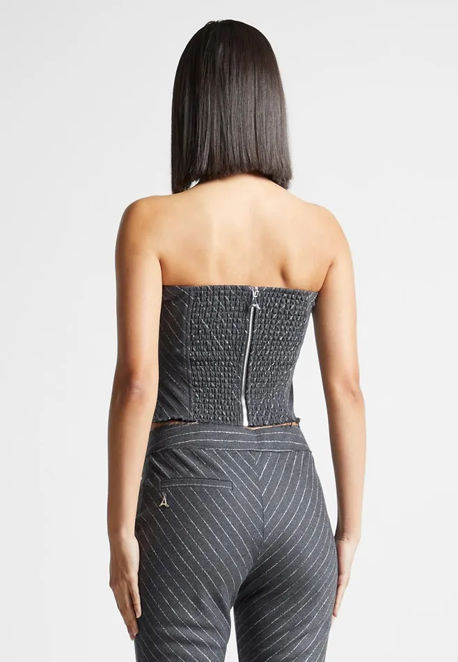 Women Manire De Voir Pinstripe Bandeau Corset Top Grey