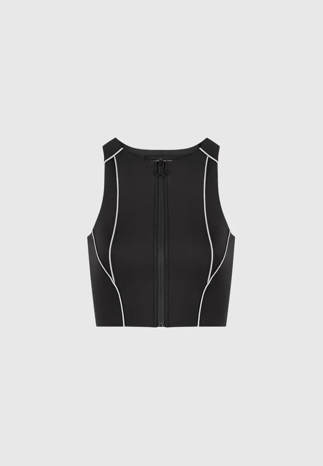 Women Manire De Voir Reflective Piped Racer Crop Top Black