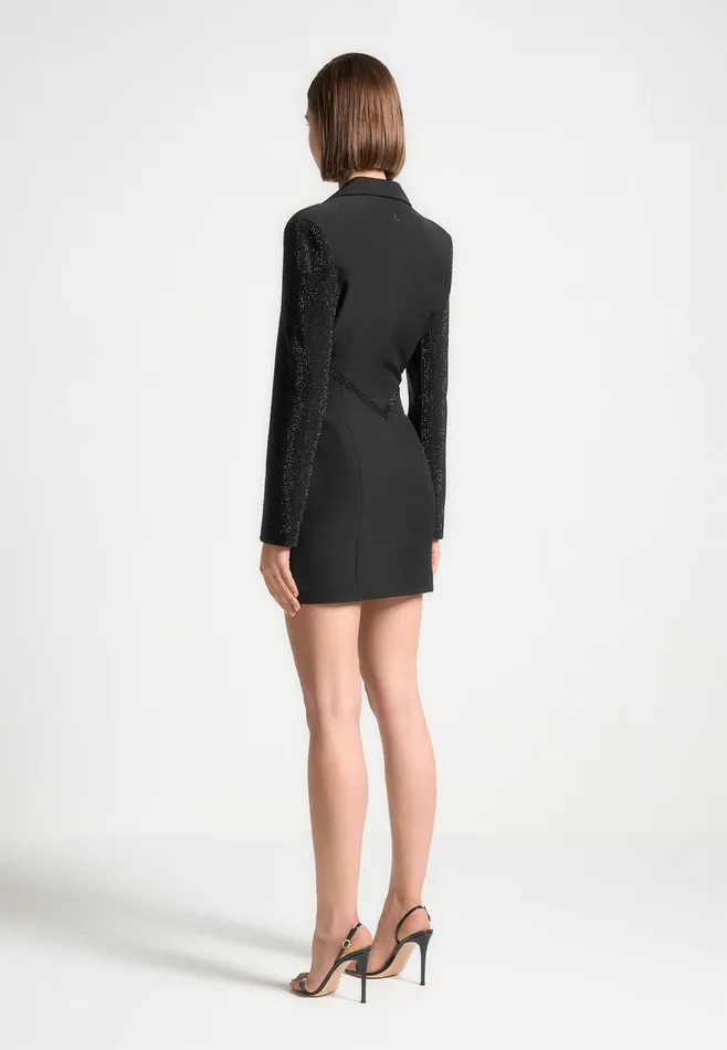 Women Manire De Voir Rhinestone Corset Blazer Dress Black