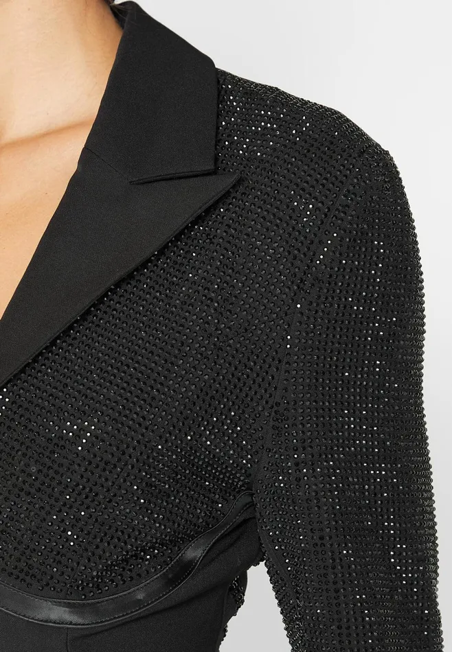 Women Manire De Voir Rhinestone Corset Blazer Dress Black