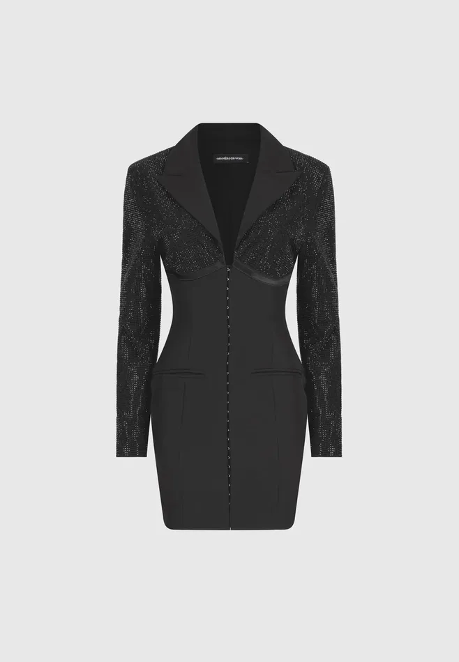 Women Manire De Voir Rhinestone Corset Blazer Dress Black