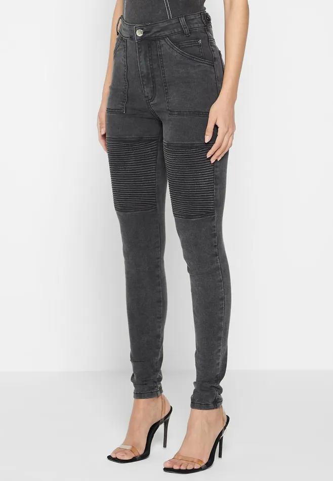 Women Manire De Voir Ribbed Biker Skinny Jeans Washed Black
