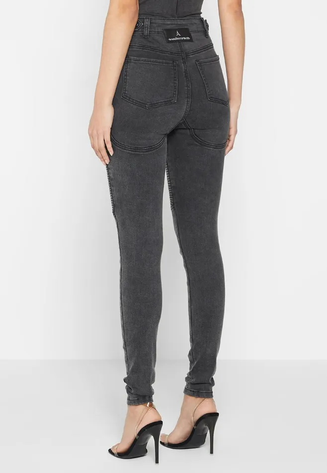 Women Manire De Voir Ribbed Biker Skinny Jeans Washed Black