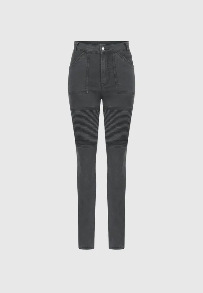 Women Manire De Voir Ribbed Biker Skinny Jeans Washed Black