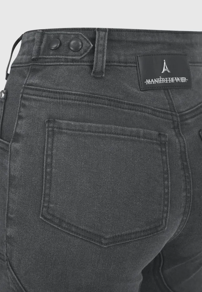Women Manire De Voir Ribbed Biker Skinny Jeans Washed Black
