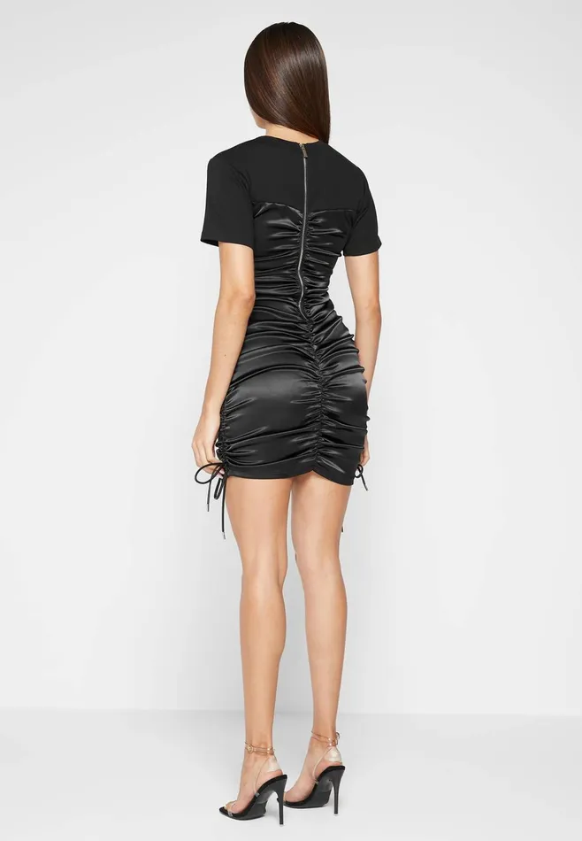 Women Manire De Voir Ruched Satin TShirt Dress Black