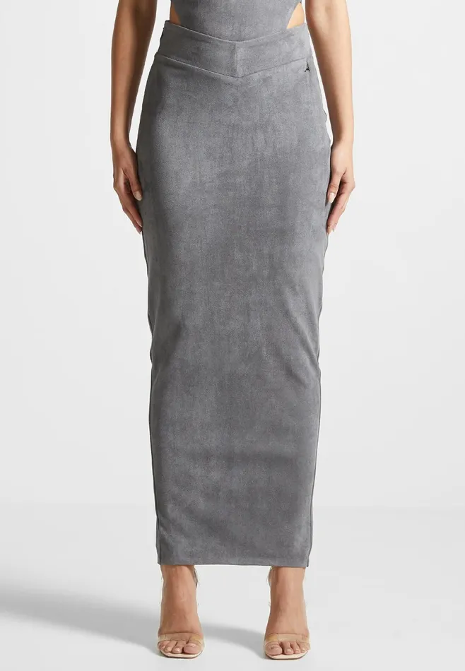 Women Manire De Voir Suede Midaxi Skirt Light Grey