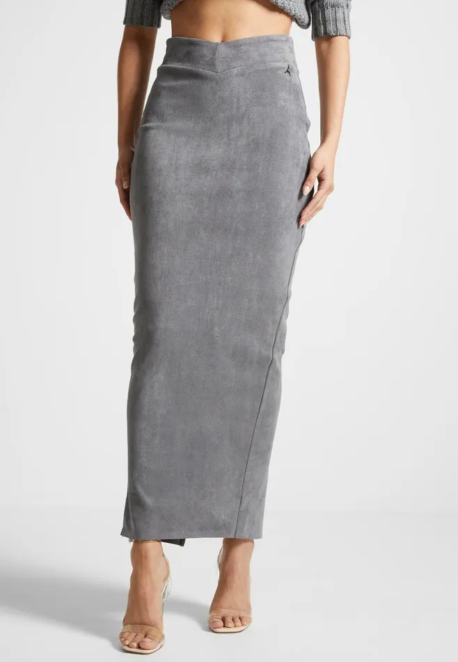 Women Manire De Voir Suede Midaxi Skirt Light Grey
