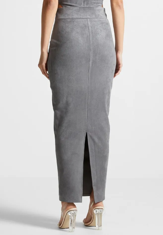 Women Manire De Voir Suede Midaxi Skirt Light Grey