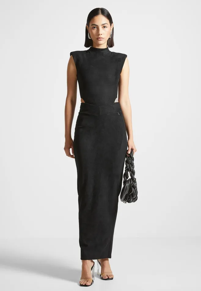 Women Manire De Voir Suede Wide Shoulder Bodysuit Black