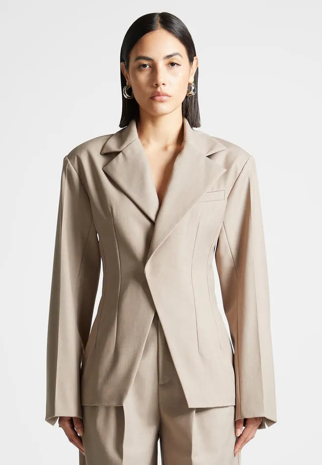 Women Manire De Voir Tailored Double Breasted Blazer Taupe