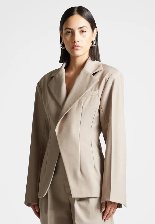 Women Manire De Voir Tailored Double Breasted Blazer Taupe