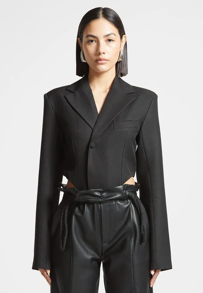 Women Manire De Voir Tailored High Leg Blazer Bodysuit Black