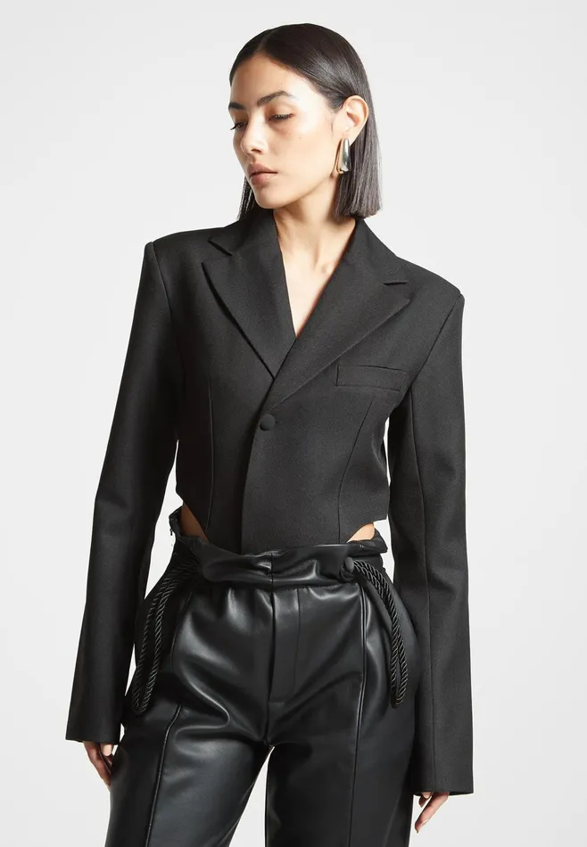 Women Manire De Voir Tailored High Leg Blazer Bodysuit Black