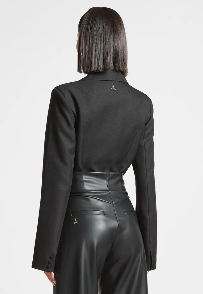 Women Manire De Voir Tailored High Leg Blazer Bodysuit Black