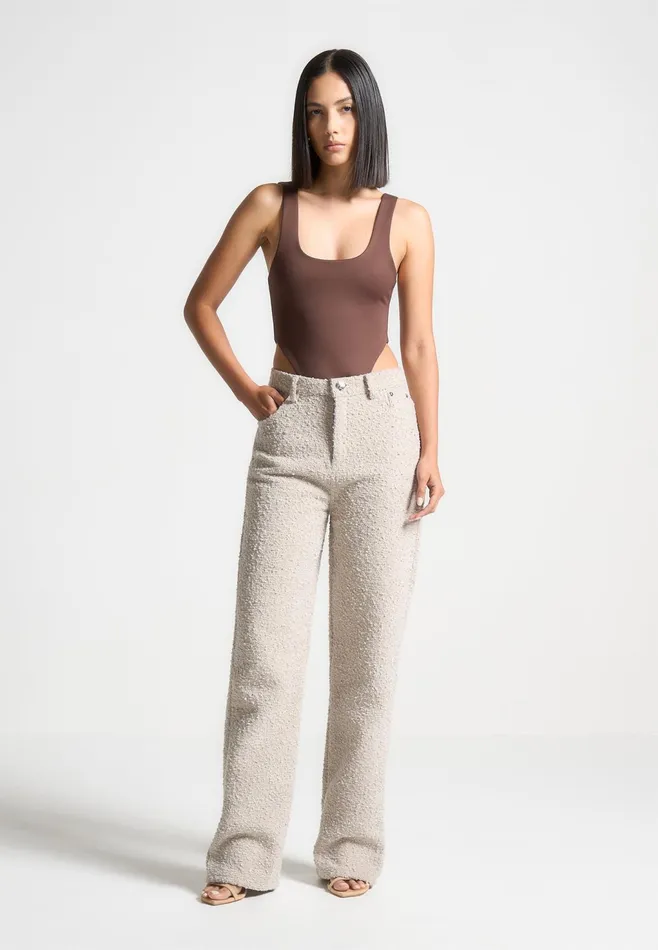 Women Manire De Voir ternelle Double Layer High Leg Bodysuit Brown