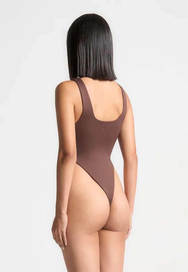 Women Manire De Voir ternelle Double Layer High Leg Bodysuit Brown
