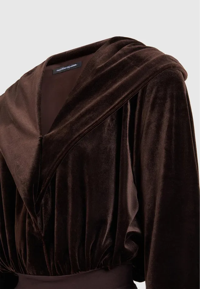 Women Manire De Voir Velour Hooded Bodysuit Brown
