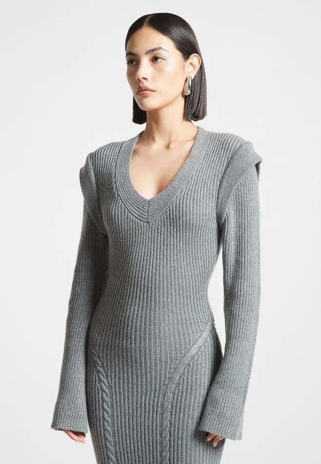 Women Manire De Voir Wide Shoulder Knitted Midaxi Dress Grey