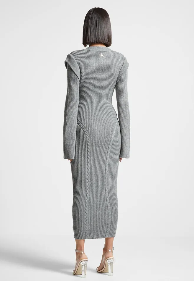 Women Manire De Voir Wide Shoulder Knitted Midaxi Dress Grey