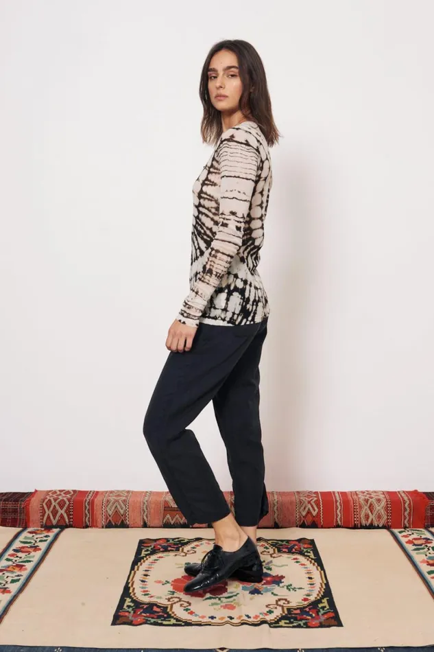 Women Mesh Black And Dirty White Liza Tee Raquel Allegra Tops