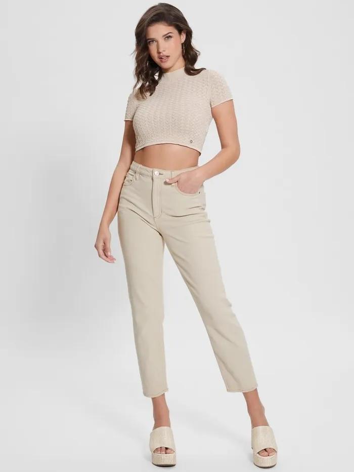 Women Mom Jeans Aspen White Multi Bottoms GUESS