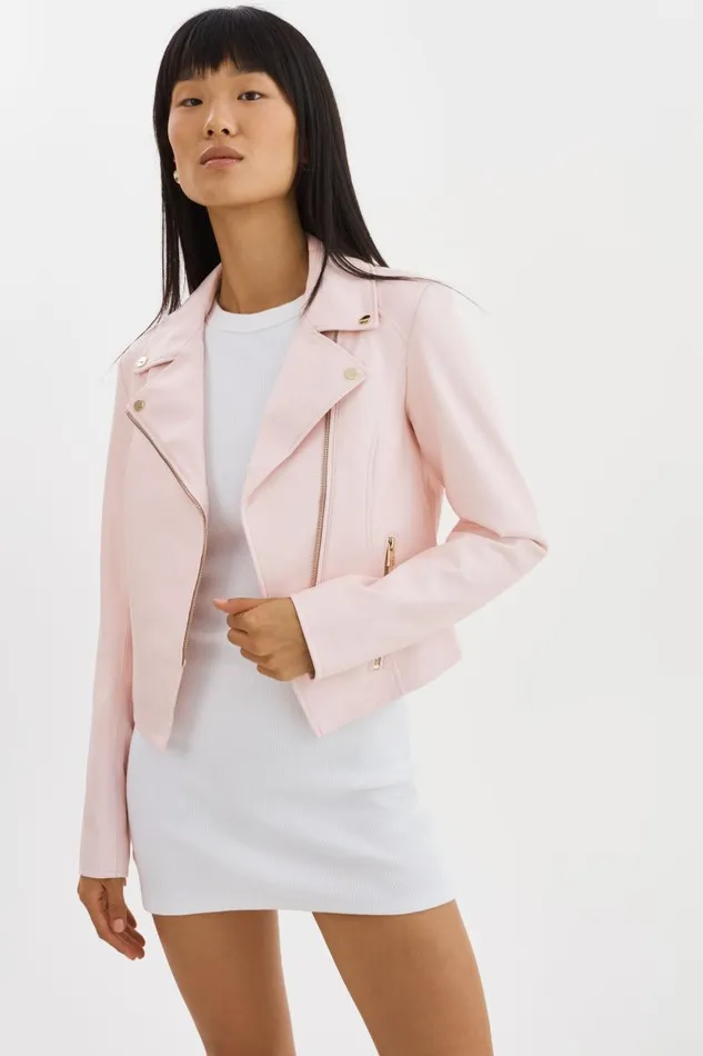 Women MONICA Faux Leather Jacket Champagne Hardware Pink Puff LAMARQUE Leather Jackets Women MONICA Faux Leather Jacket Champagne Hardware Pink Puff LAMARQUE Leather Jackets