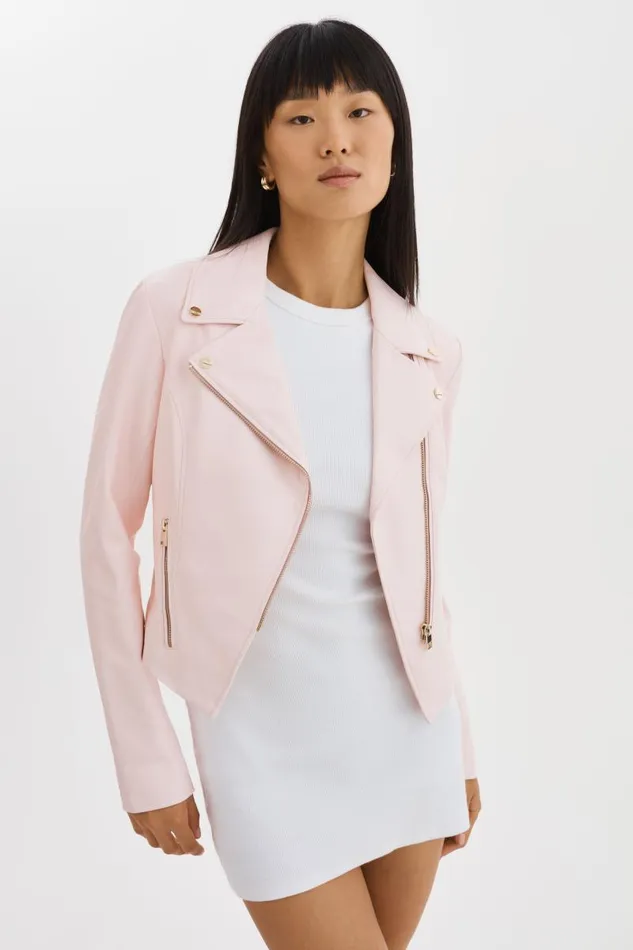 Women MONICA Faux Leather Jacket Champagne Hardware Pink Puff LAMARQUE Leather Jackets Women MONICA Faux Leather Jacket Champagne Hardware Pink Puff LAMARQUE Leather Jackets