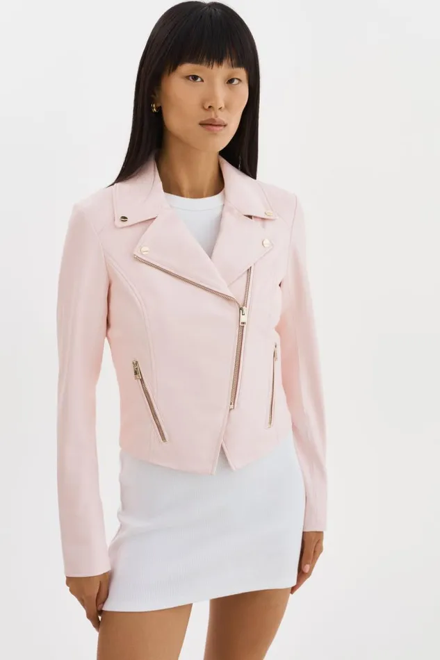 Women MONICA Faux Leather Jacket Champagne Hardware Pink Puff LAMARQUE Leather Jackets Women MONICA Faux Leather Jacket Champagne Hardware Pink Puff LAMARQUE Leather Jackets