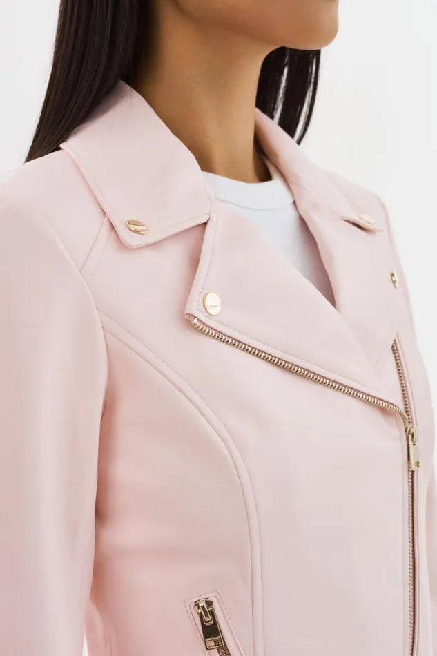 Women MONICA Faux Leather Jacket Champagne Hardware Pink Puff LAMARQUE Leather Jackets Women MONICA Faux Leather Jacket Champagne Hardware Pink Puff LAMARQUE Leather Jackets