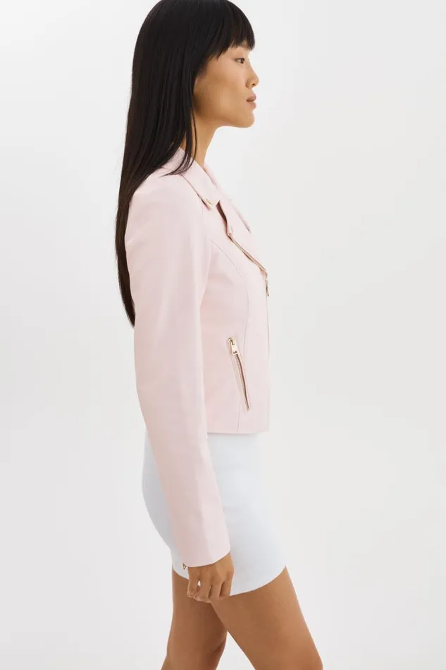 Women MONICA Faux Leather Jacket Champagne Hardware Pink Puff LAMARQUE Leather Jackets Women MONICA Faux Leather Jacket Champagne Hardware Pink Puff LAMARQUE Leather Jackets