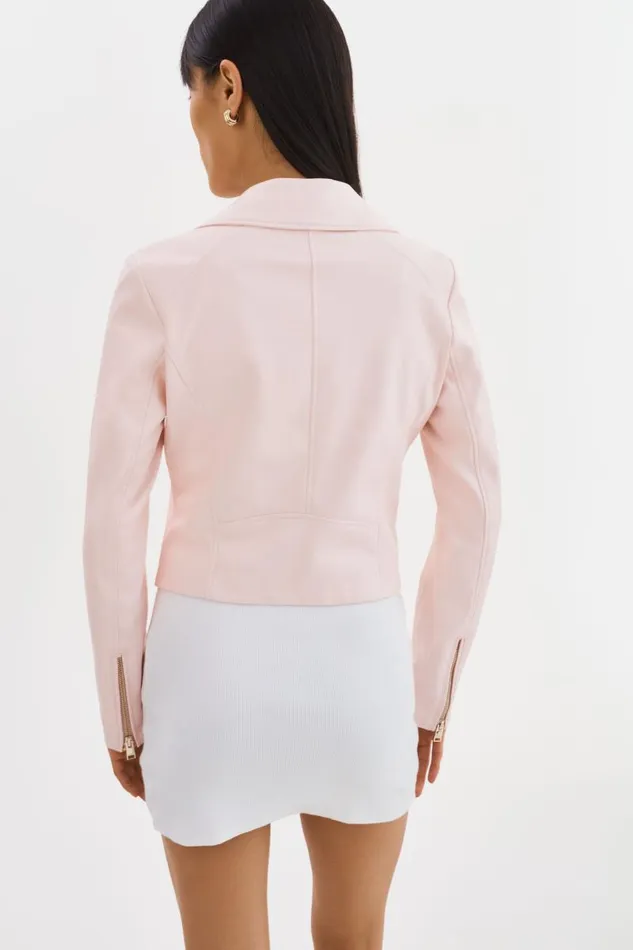 Women MONICA Faux Leather Jacket Champagne Hardware Pink Puff LAMARQUE Leather Jackets Women MONICA Faux Leather Jacket Champagne Hardware Pink Puff LAMARQUE Leather Jackets