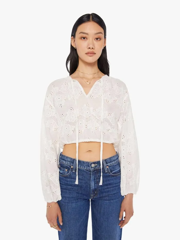 Women Mother Denim Amelia Top Geranium Milk