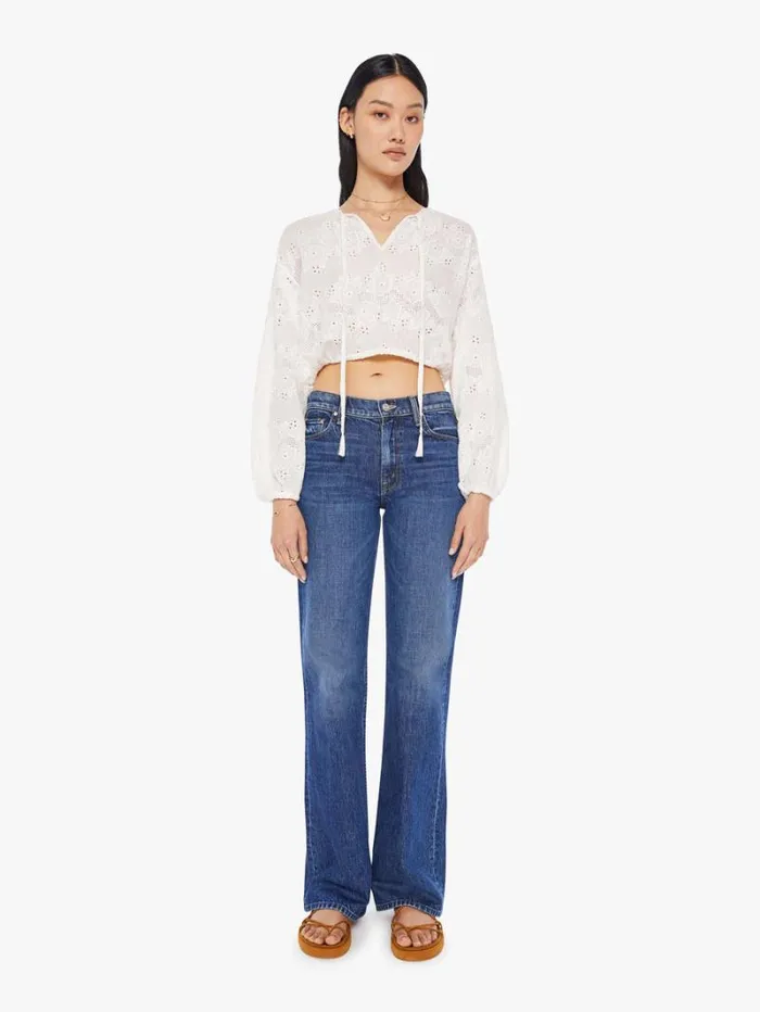 Women Mother Denim Amelia Top Geranium Milk