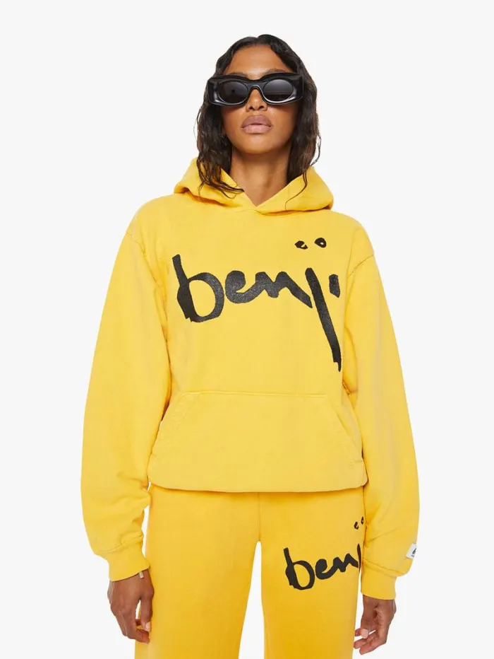 Women Mother Denim Benji Pull Over Hoodie Mustard