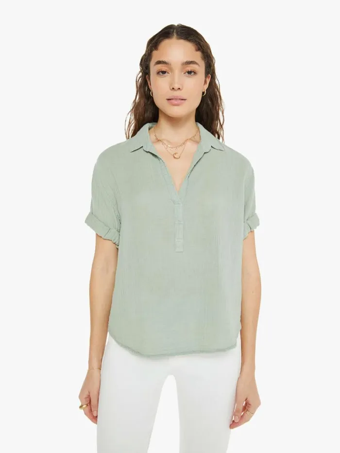 Women Mother Denim Cruz Top Aqua Grey